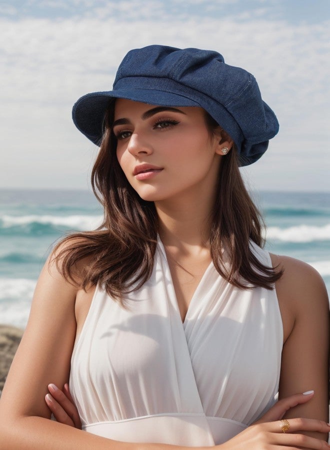قبعة بيريه صيفية نسائية من BEYLRZID - قطن 100%، 8 أجزاء، قبعة سائق تاكسي كلاسيكية - قبعة ذات حاجب ثماني الأضلاع للنساء والفتيات، هدية من الدنيم - Image 3